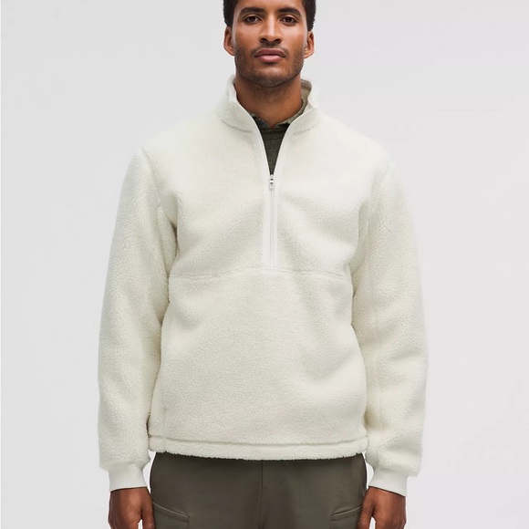 Lululemon Men’s Fleece $168 High Pile HalfZip Pullover Bone - Picture 2 of 9